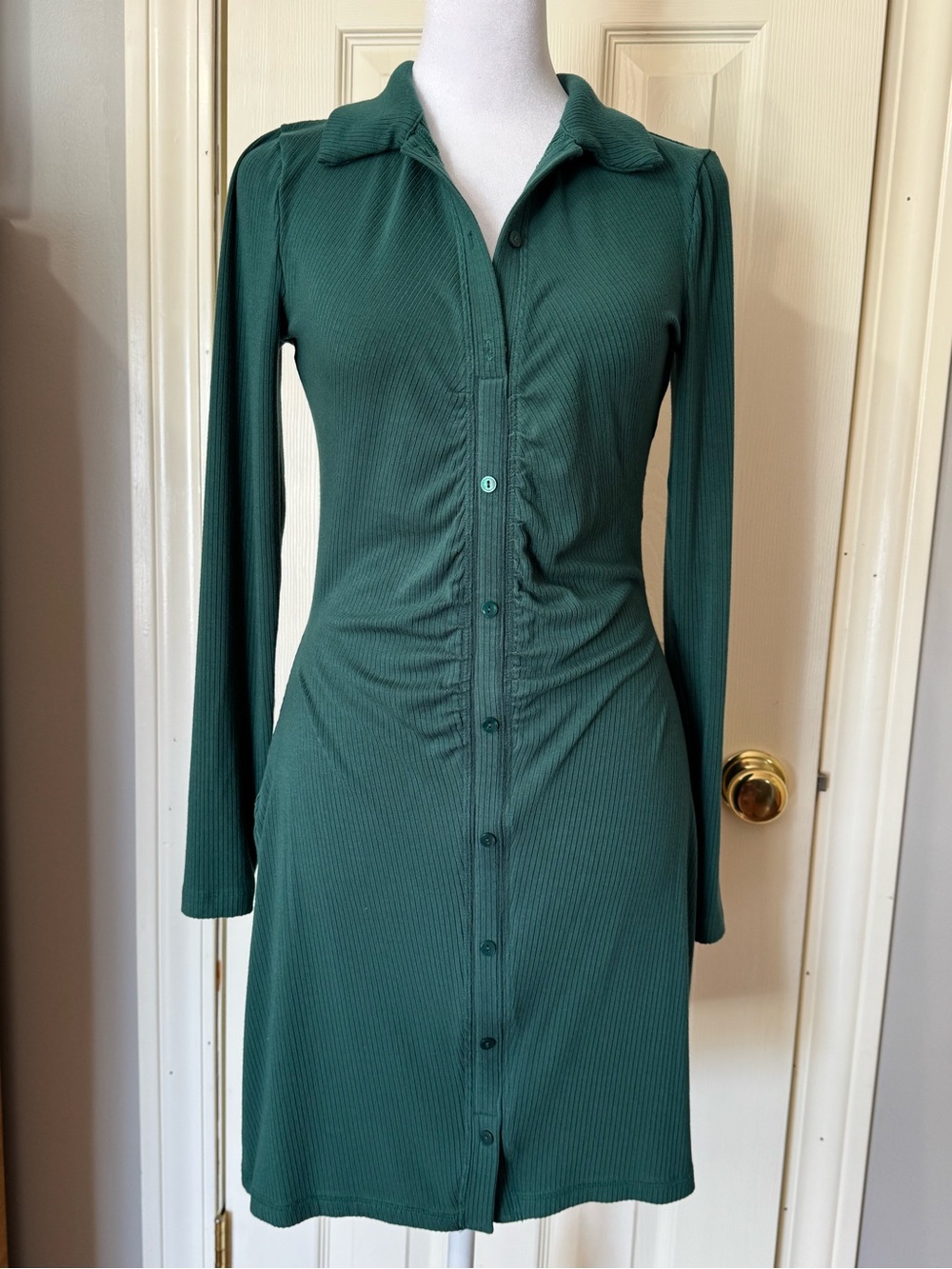 Abercrombie & Fitch Deep Green Long-Sleeve Button Front Dress